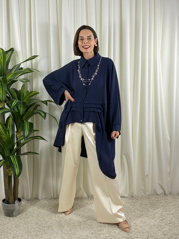 Serene three quarter watrfall jacket in navy - Bond Street Store