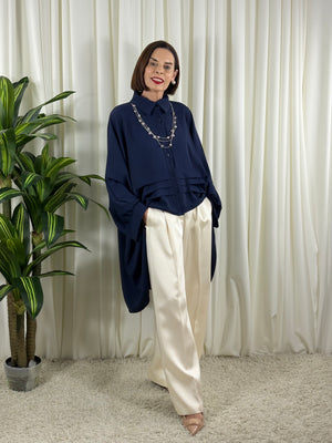 Serene three quarter watrfall jacket in navy - Bond Street Store