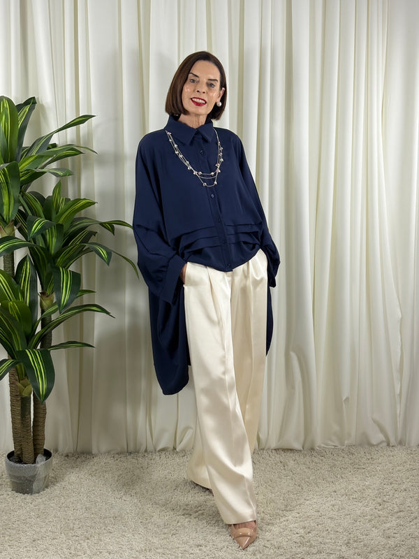 Serene three quarter watrfall jacket in navy - Bond Street Store
