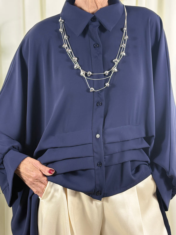 Serene three quarter watrfall jacket in navy - Bond Street Store