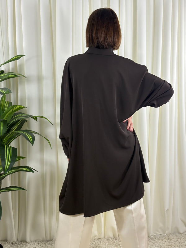 Serene three quarter watrfall jacket in chocolate - Bond Street Store
