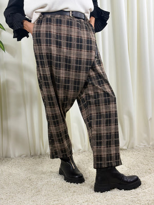 Rachel asymmetric trousers in black and beige