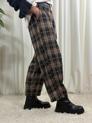 Rachel asymmetric trousers in black and beige