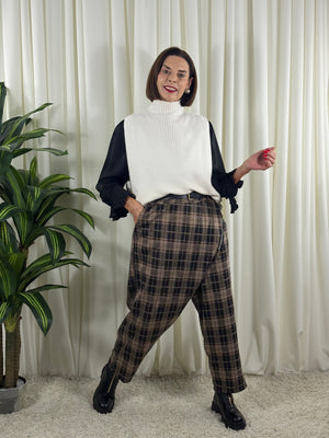 Rachel asymmetric trousers in black and beige