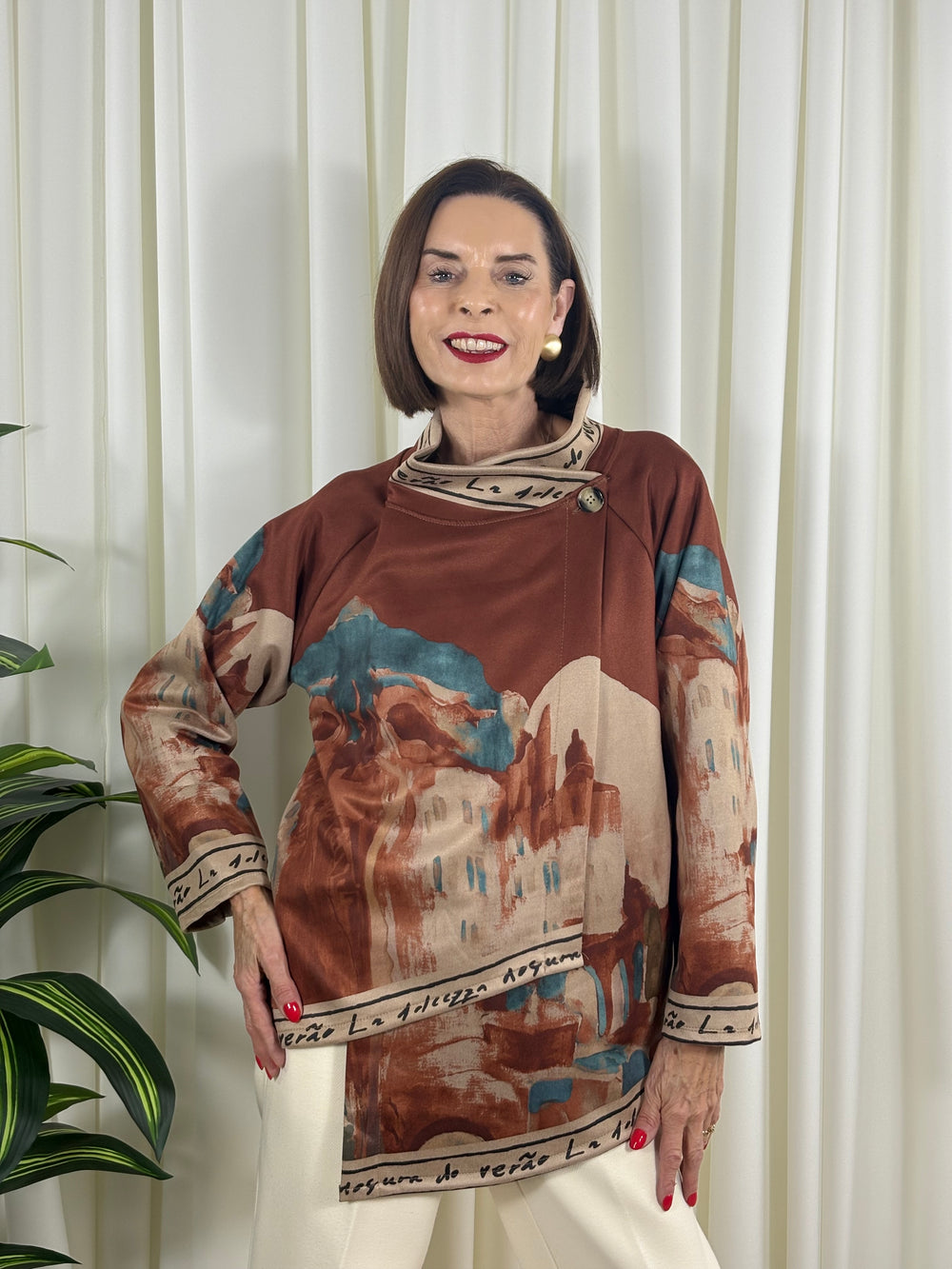 Arizona asymmetric waterfall jacket in rust