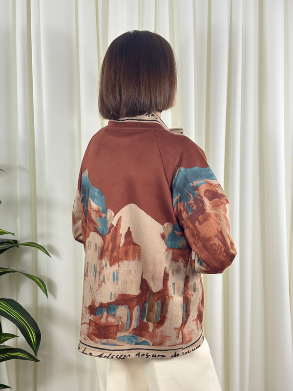 Arizona asymmetric waterfall jacket in rust