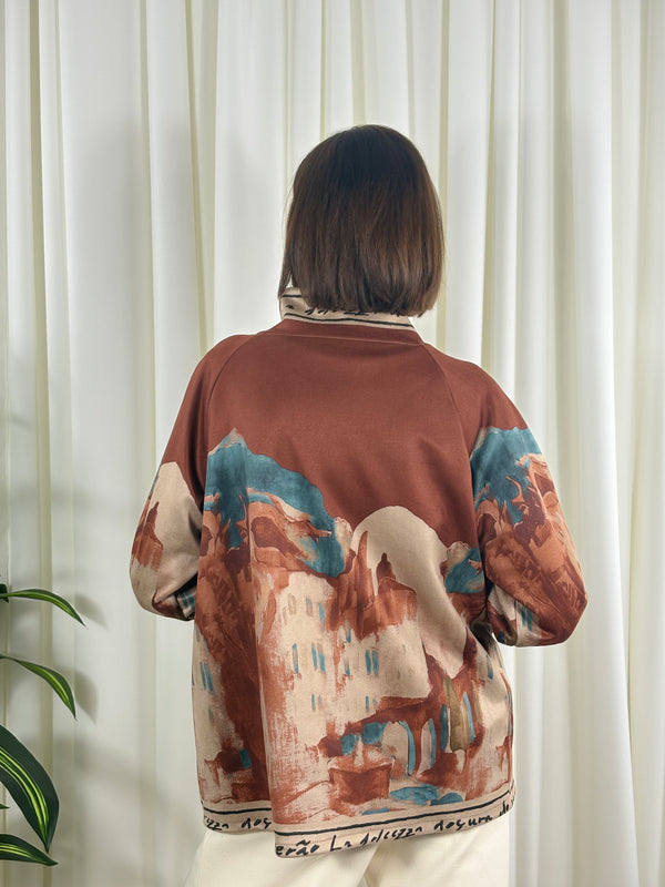 Arizona asymmetric waterfall jacket in rust
