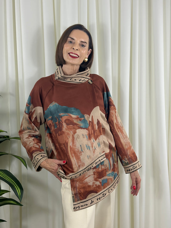 Arizona asymmetric waterfall jacket in rust
