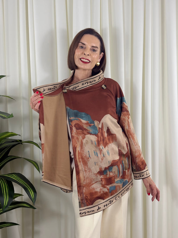 Arizona asymmetric waterfall jacket in rust