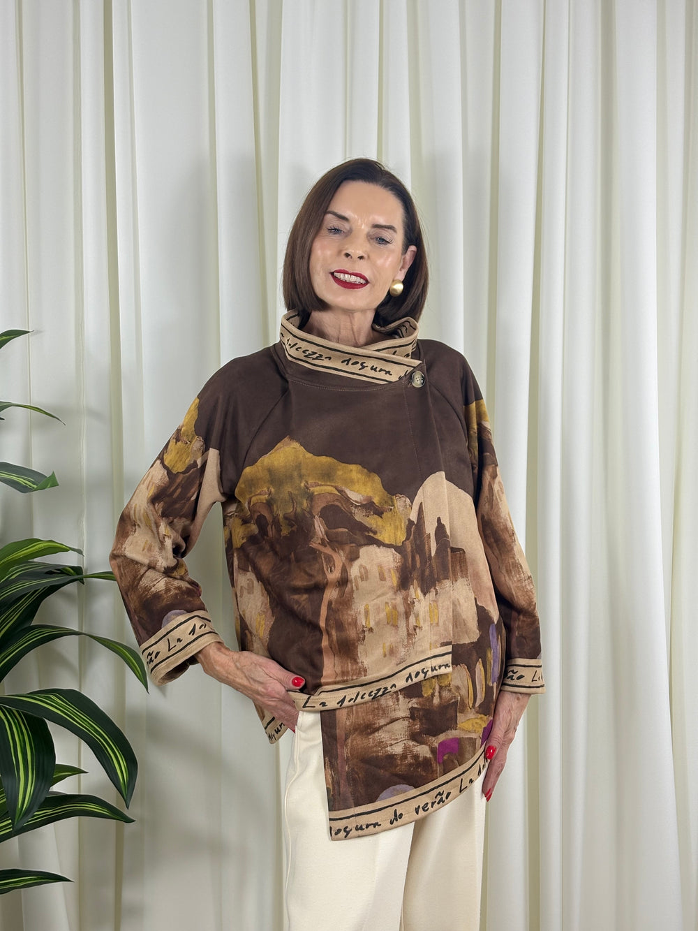 Arizona asymmetric waterfall jacket in chocolate