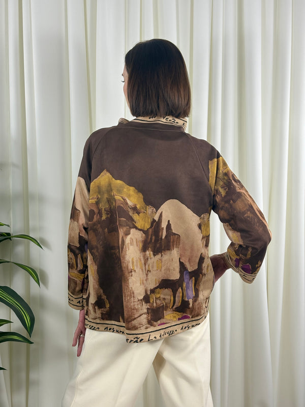Arizona asymmetric waterfall jacket in chocolate