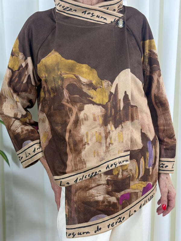 Arizona asymmetric waterfall jacket in chocolate