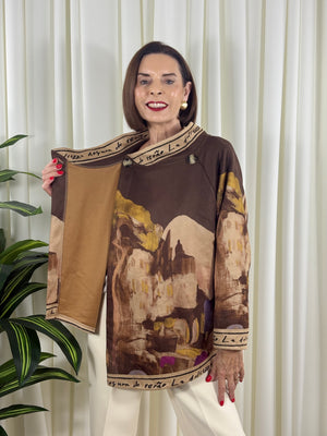 Arizona asymmetric waterfall jacket in chocolate