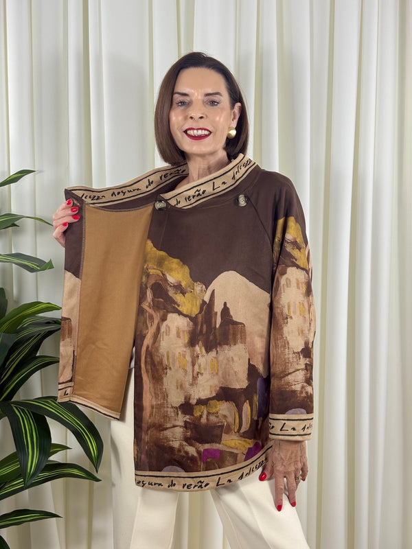 Arizona asymmetric waterfall jacket in chocolate