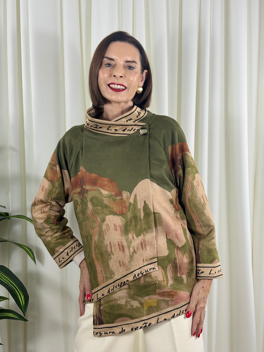 Arizona asymmetric waterfall jacket in sage