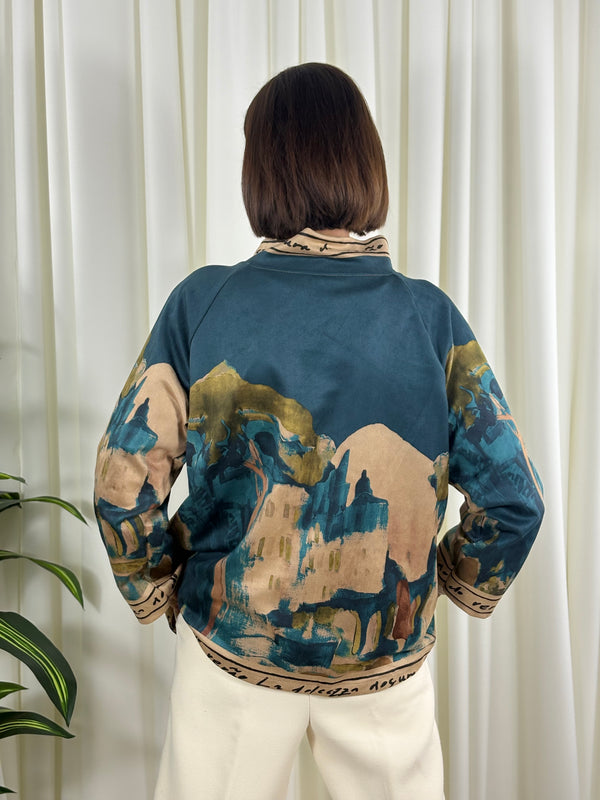 Arizona asymmetric waterfall jacket in teal