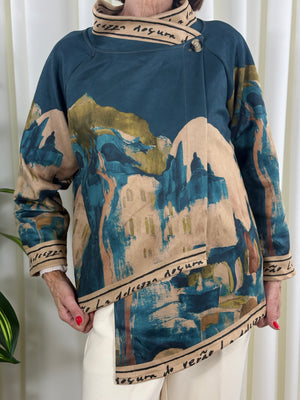 Arizona asymmetric waterfall jacket in teal