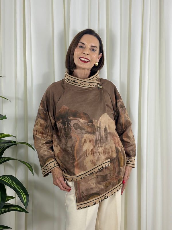 Arizona asymmetric waterfall jacket in mocha