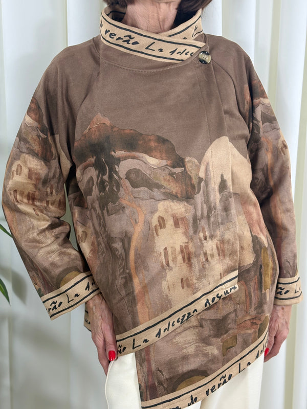 Arizona asymmetric waterfall jacket in mocha