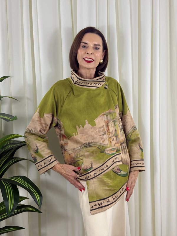 Colorado asymmetric waterfall jacket in pistachio