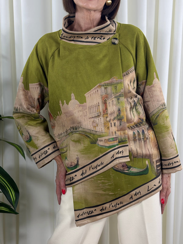 Colorado asymmetric waterfall jacket in pistachio