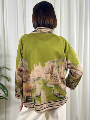 Colorado asymmetric waterfall jacket in pistachio