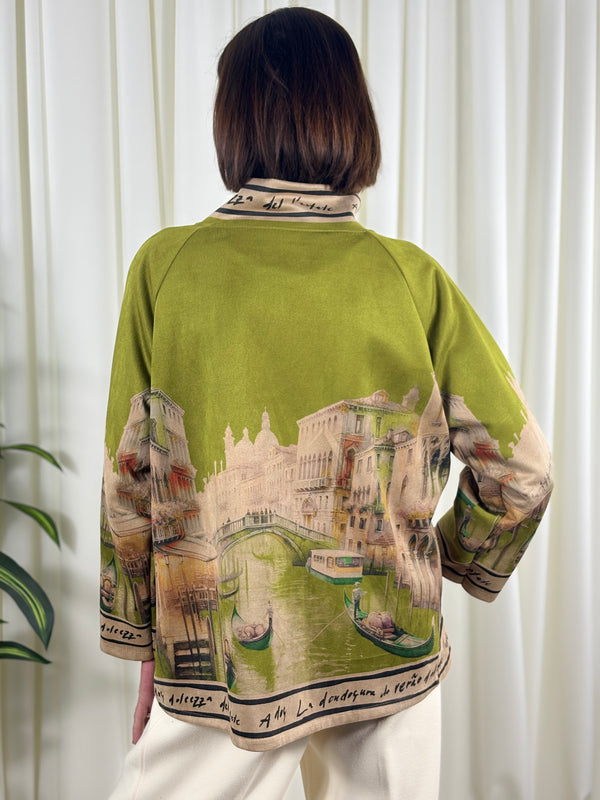 Colorado asymmetric waterfall jacket in pistachio