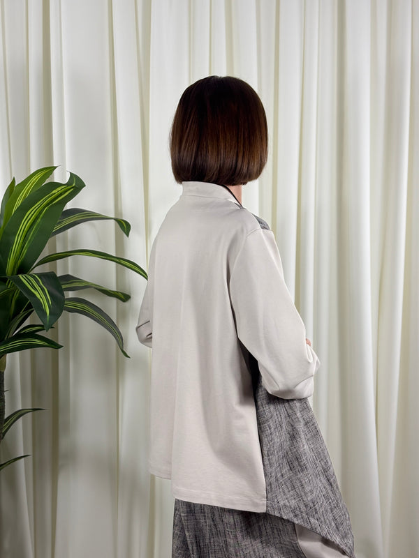 Raquel asymmetric jacket in beige and grey
