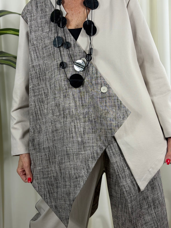 Raquel asymmetric jacket in beige and grey
