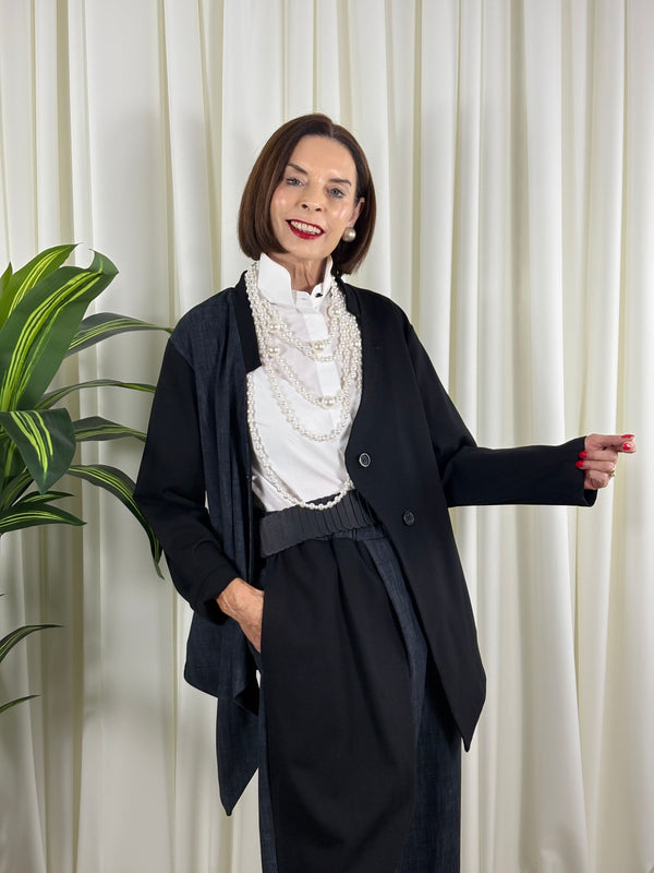 Raquel asymmetric jacket in navy and black