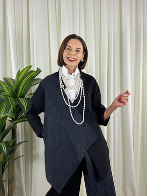 Raquel asymmetric jacket in navy and black