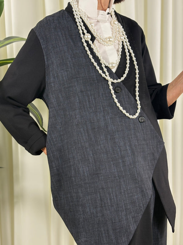 Raquel asymmetric jacket in navy and black