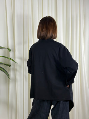 Raquel asymmetric jacket in navy and black