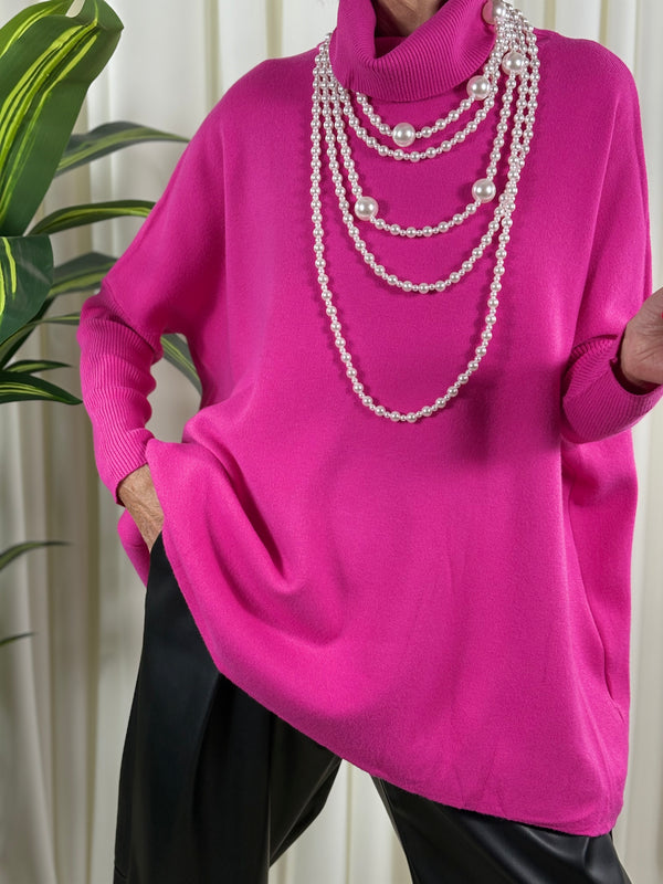 Isabelle soft roll neck top in fuchsia