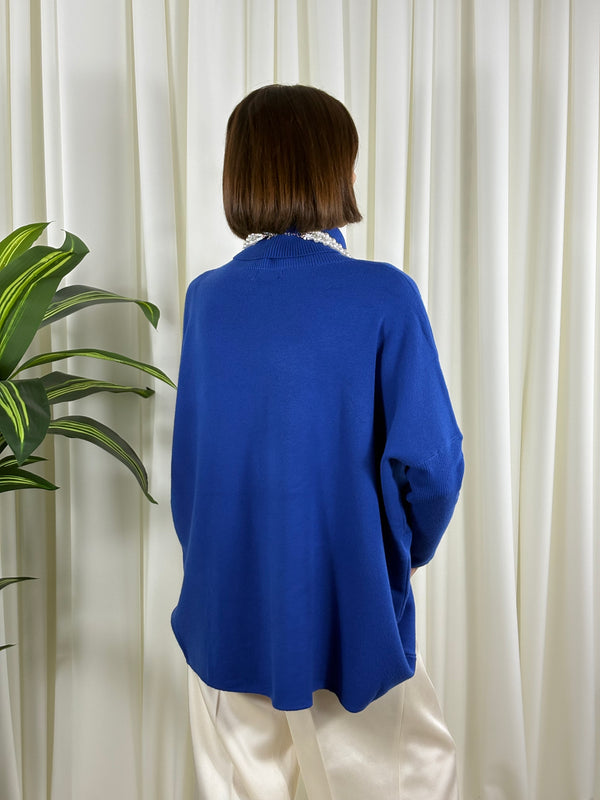 Isabelle soft roll neck top in royal blue
