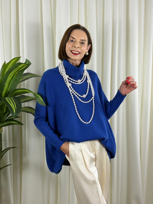 Isabelle soft roll neck top in royal blue