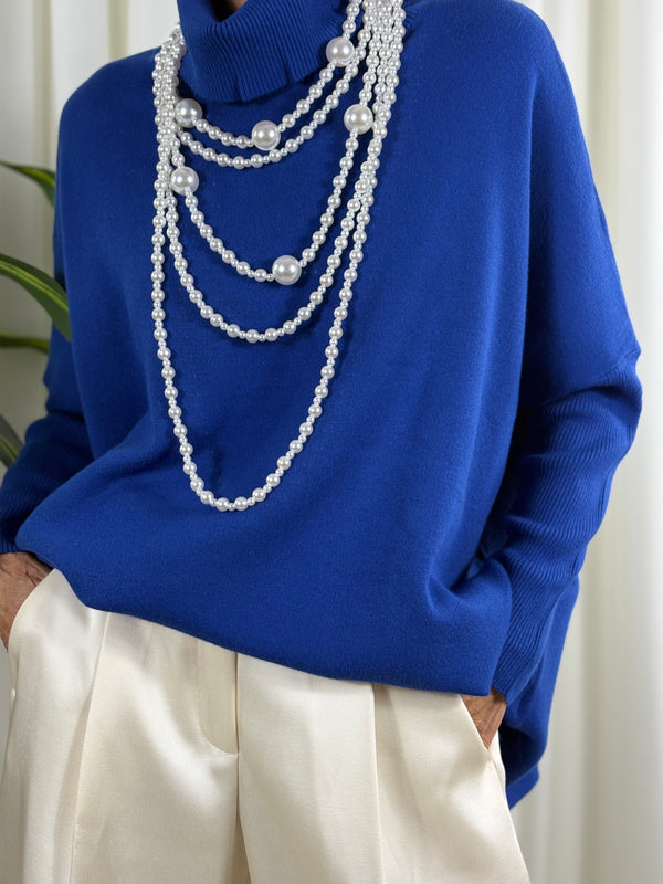 Isabelle soft roll neck top in royal blue