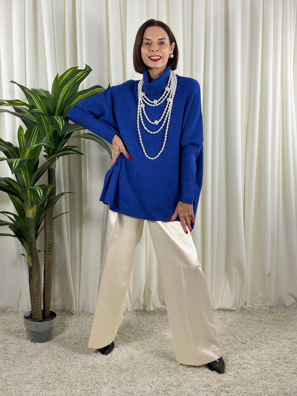 Isabelle soft roll neck top in royal blue