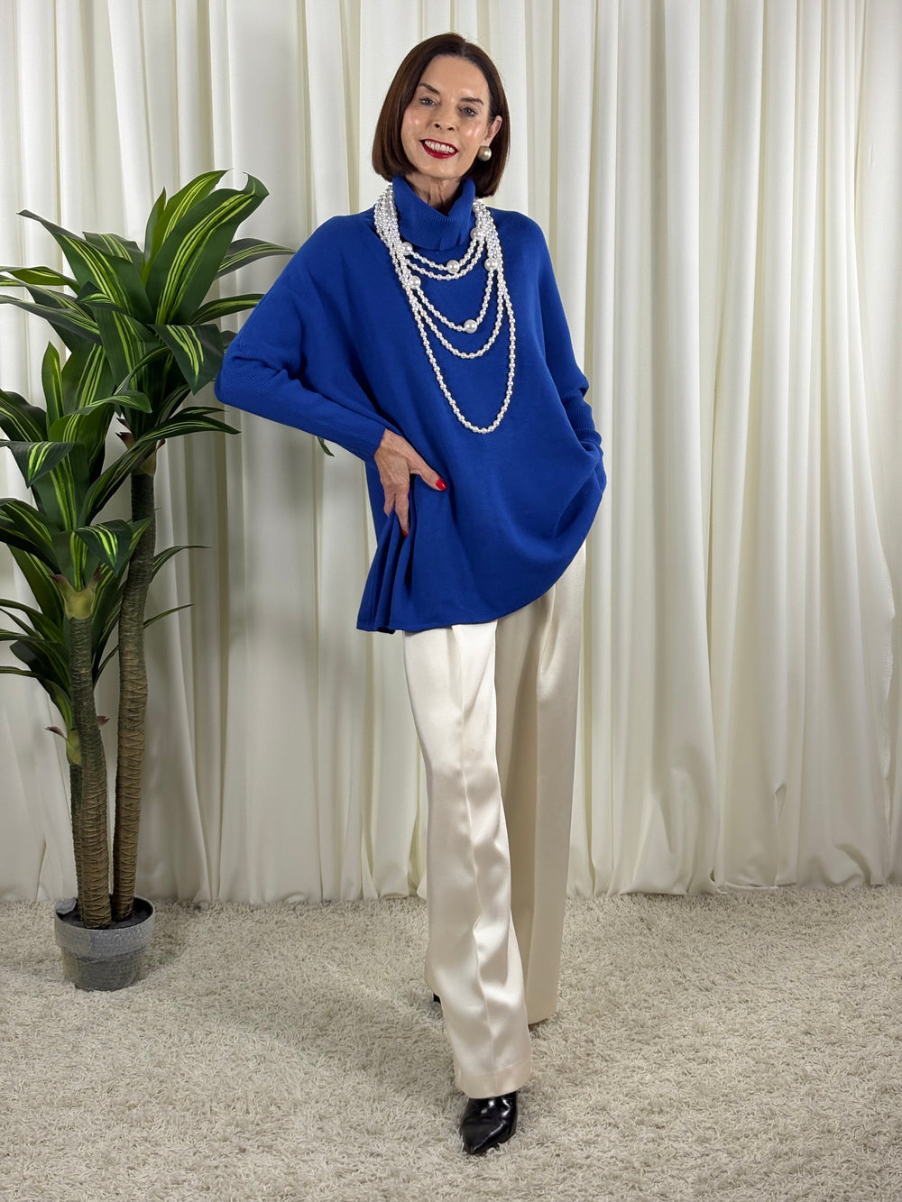 Isabelle soft roll neck top in royal blue