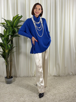 Isabelle soft roll neck top in royal blue