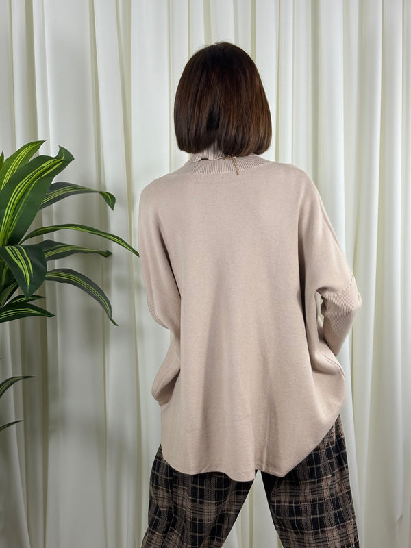 Isabelle soft roll neck top in beige