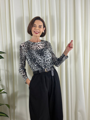 Jona Mesh top in snow leopard print
