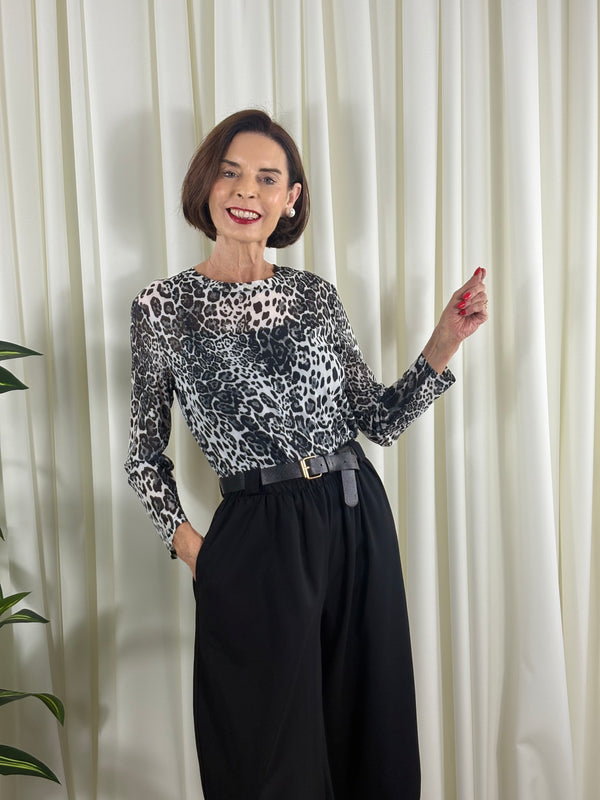 Jona Mesh top in snow leopard print