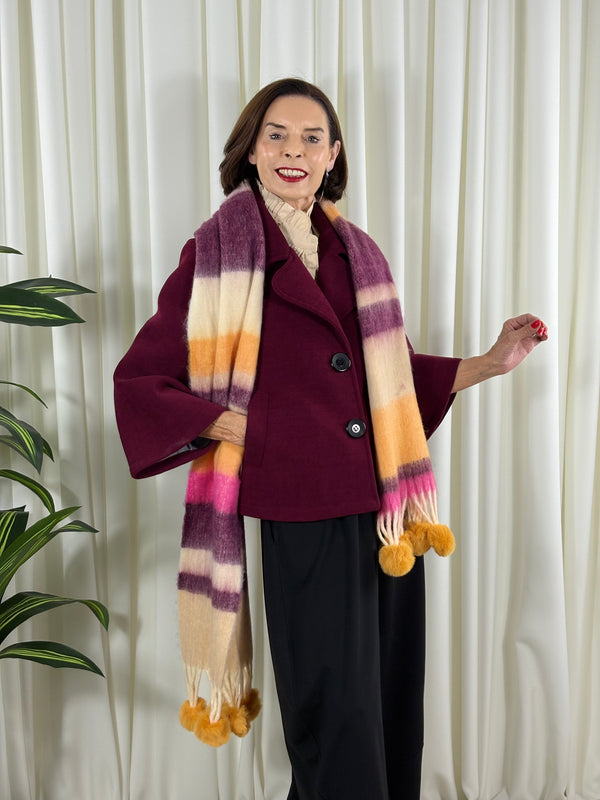 Dolly scarf in cranberry and beige