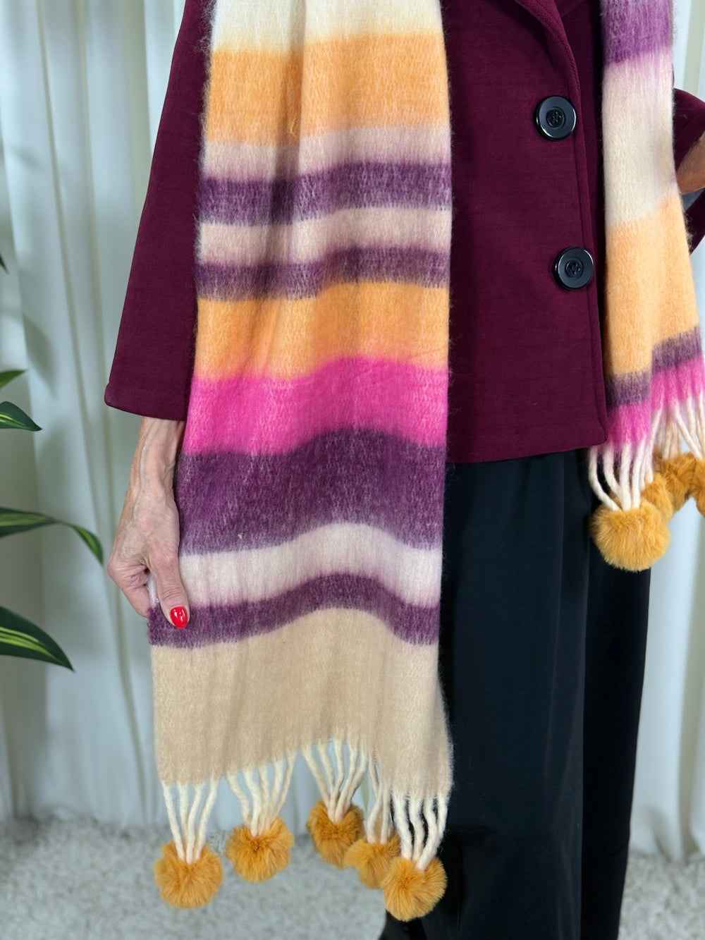 Dolly scarf in cranberry and beige
