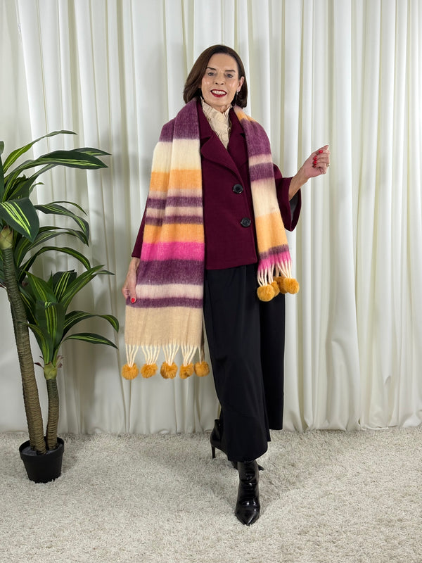 Dolly scarf in cranberry and beige