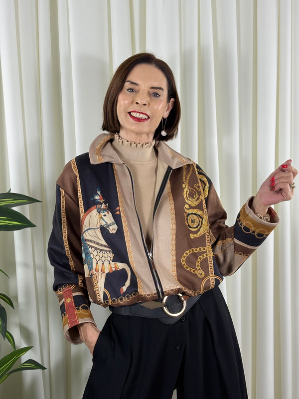 Sicily jacket in chocolate, navy and beige