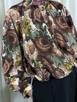 Florence jacket in choclate and pistachio flowers