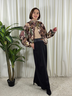 Florence jacket in choclate and pistachio flowers