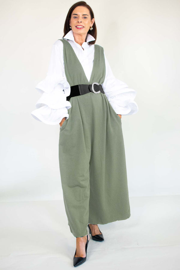 Jeanie Wide Leg Jumpsuit in Khaki